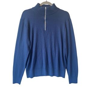 J Crew 1/4 Zip Sweater Mock neck Large Merino wool blend Navy blue Long sleeves